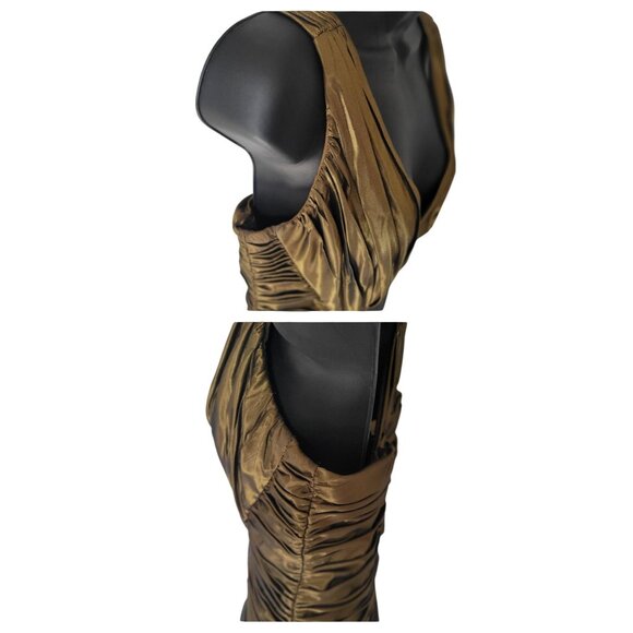 Tadashi Collection Metallic Olive Green Gold Taffeta Silk Fit & Flare US 6 - Picture 10 of 12